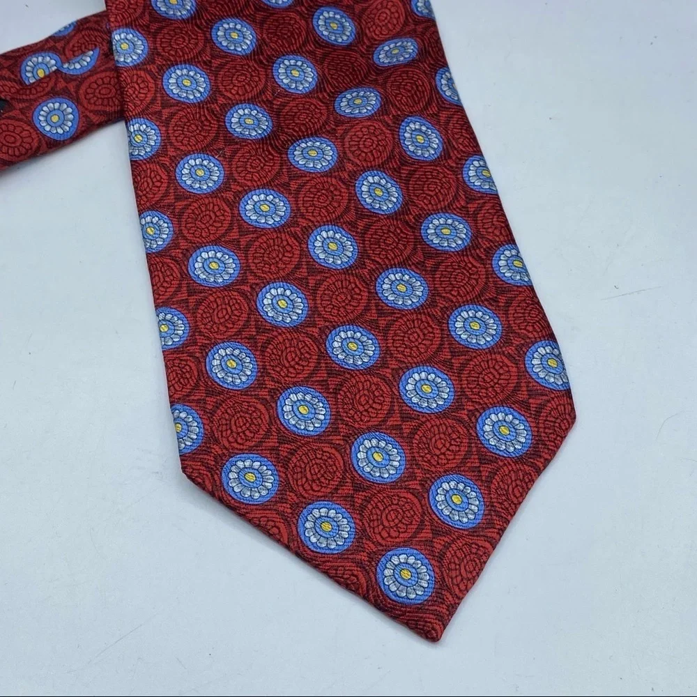 Jos A‎ Bank Red Blue Yellow Pendant Silk Tie Made in Italy